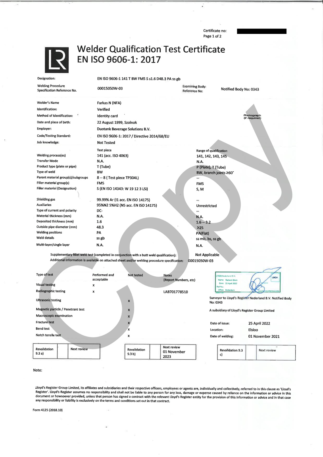 ISO 9606-1 welder qualification